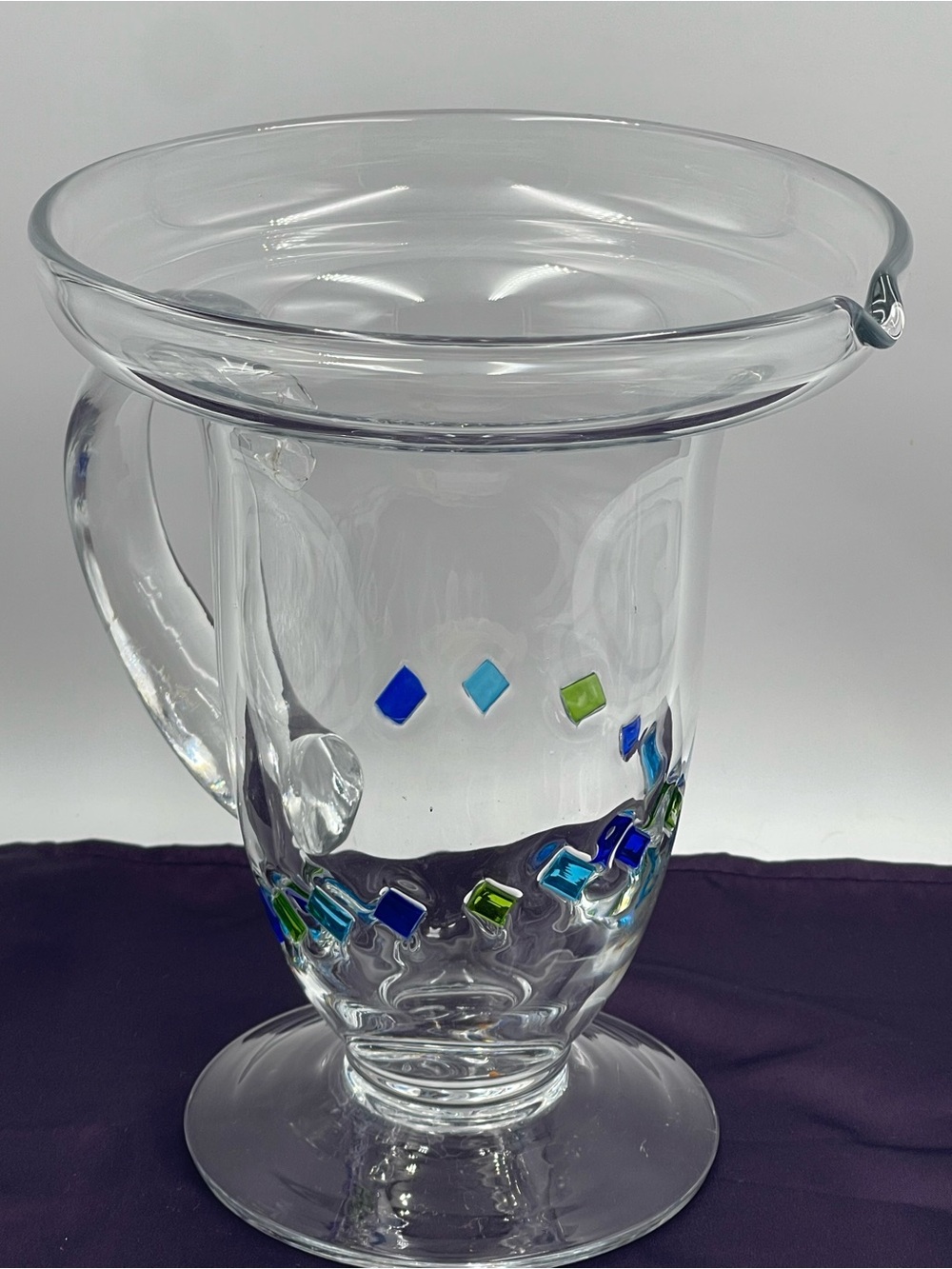 Vintage Global Amici Harlequin II Hand Blown Glass Wide Brim Sangria Pitcher